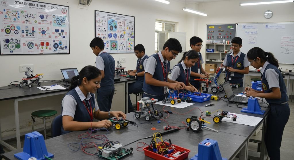 Student working on a robot in our robotics program